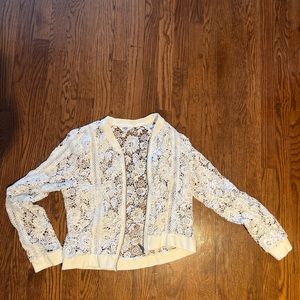 White lace zip up bomber jacket